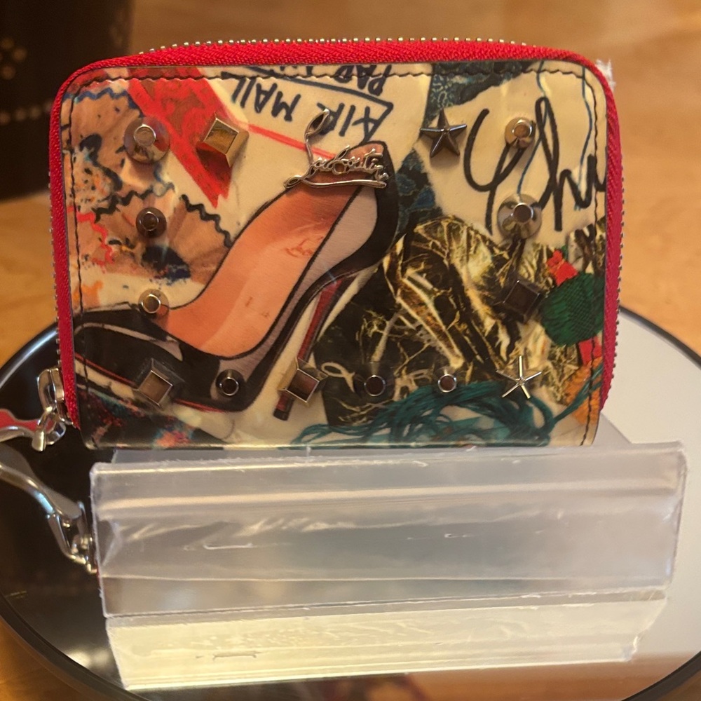 EUC Christian Louboutin Compact Patent Studded Zipper Wallet